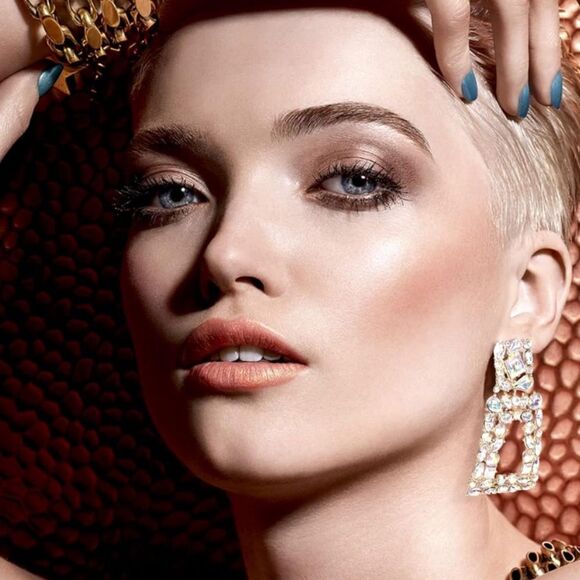 Yellow Gold with Iridescent AB Crystal Geometric Rectangle Post Back Earrings - Picture 4 of 6